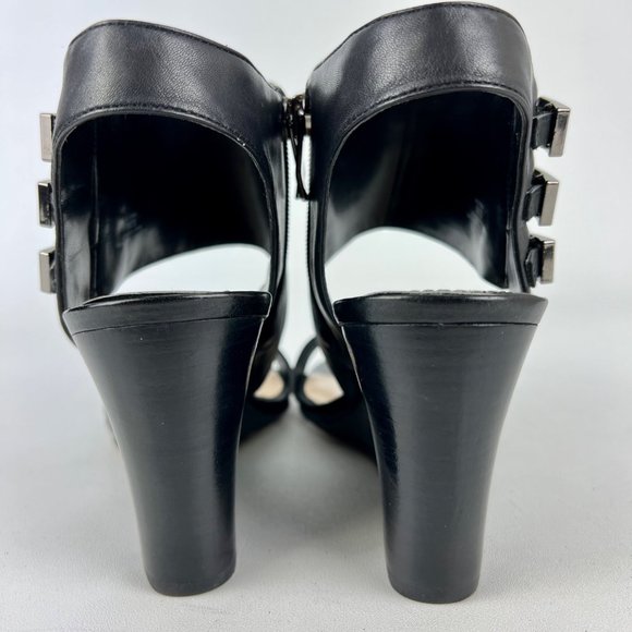 Vince Camuto Womens Lyssia Black Leather Sandals Open Toe Wedge Buckles size 9 - Picture 4 of 16